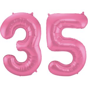 Folat Folie ballonnen - 35 jaar cijfer - glimmend roze - 86 cm - leeftijd feestartikelen verjaardag