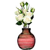 Natural Living Bloemenvaas Lourdes - roze transparant - gerecycled glas - D25 x H30 cm - Ronde bol vorm vazen