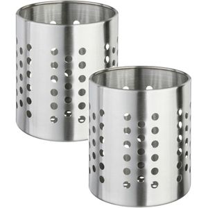 Set van 2x stuks ronde keukengerei houder zilver 13,5 cm van RVS - Keukengereihouder - Pollepelhouder - Spatelhouder