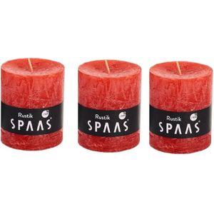 3x Rode rustieke cilinderkaarsen/stompkaarsen 7 x 8 cm 30 branduren - Geurloze kaarsen - Woondecoraties