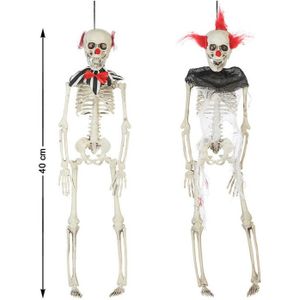 Set van 2x horrorclowns skelet hangdecoratie poppen 40 cm - Halloween versiering hangende poppen