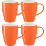 Bellatio Design Koffie mokken/bekers Paris - 4x - porselein - met oor - oranje - 350 ml