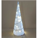 Gerimport Kerstverlichting - LED kegel/piramide kerstboom lamp - wit - rotan/kunststof - H39 cm