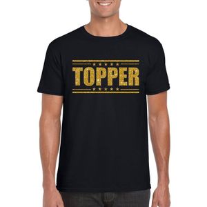 Zwart Topper shirt in gouden glitter letters heren - Toppers dresscode kleding