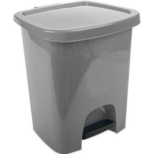 Grijze pedaalemmer vuilnisbak/prullenbak 6 liter 21 x 23 x 29 cm - Kunststof/plastic vuilnisemmer- Dameshygiene afvalbak voor toilet/badkamer