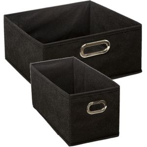 Set van 2x stuks opbergmanden/kastmanden 7 en 14 liter zwart van linnen 31 cm - Opbergboxen - Vakkenkast manden