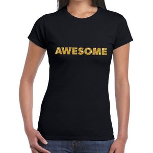 Awesome goud glitter tekst t-shirt zwart voor dames - dames verkleed shirts