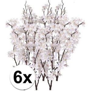 6x Stuks witte appelbloesem kunstbloem/tak met 57 bloemetjes 84 cm - Nepbloemen - Kunstbloemen
