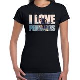 Tekst shirt I love penguins met dieren foto van een pinguin zwart voor dames - cadeau t-shirt pinguins liefhebber