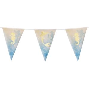 1x Zeemeermin/mermaid/oceaan themafeest folie vlaggenlijnen goud 4 meter - Kinder feestartikelen/versiering voor op tafel