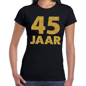 45 jaar goud glitter verjaardag t-shirt zwart dames - verjaardag / jubileum shirts