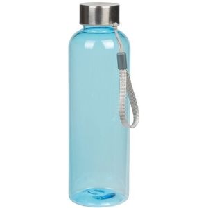 Lichtblauwe drinkfles/waterfles met RVS schroefdop en nylon polslus 550 ml - Sportfles