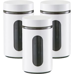 3x Witte voorraadblikken/potten met venster 900 ml - Keukenbenodigdheden - Bewaarpotten/voorraadpotten - Voedsel bewaren