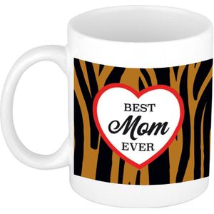 Best mom ever mok tijgerprint met hart - 300 ml - Moeder cadeau mok / beker - Moederdag / verjaardag - Dierenprint mokken