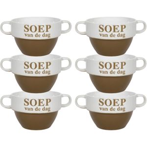 Soepkommen - 6x - Soep van de dag - keramiek - D12 x H8 cm - Cappuccino bruin - Stapelbaar