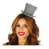 Guirca Carnaval verkleed mini hoedje voor diverse thema's - 2x - zilver - glitters - dames