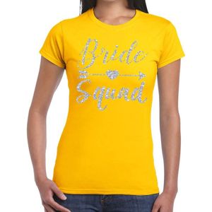 Bride Squad Cupido zilver glitter tekst t-shirt geel dames - dames shirt Bride Squad- Vrijgezellenfeest kleding