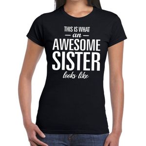 Awesome sister tekst t-shirt zwart dames - dames fun tekst shirt zwart