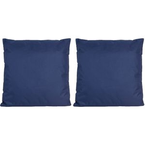 Set van 2x stuks bank/Sier kussens voor binnen en buiten in de kleur donkerblauw 45 x 45 cm - Tuin/huis kussens