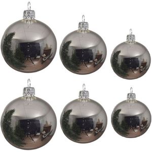 Compleet glazen kerstballen pakket zilver glans 16x stuks - 6x 6 cm - 6x 8 cm - 4x 10 cm