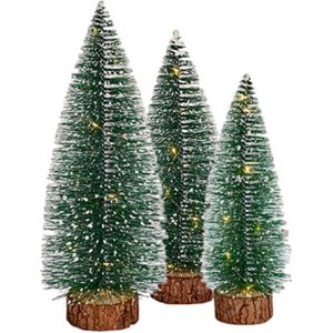 Mini decoratie kerstboompjes - set van 3x st - met licht - 25-30-35 cm
