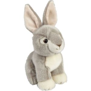 Pluche konijn / haas knuffel zittend 18 cm - Knaagdieren knuffel -  Pasen decoratie - Paashaas - Speelgoed voor kinderen