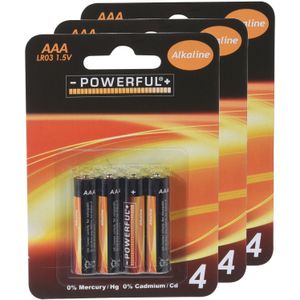 Powerful Batterijen - AAA type - 12x stuks - Alkaline - Long life