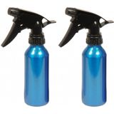 2x stuks waterverstuiver metallic blauw 200 ml