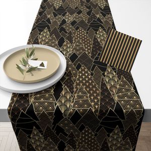 Tafelloper 28 x 300 cm met 20x st servetten - zwart met goud - tafelversiering