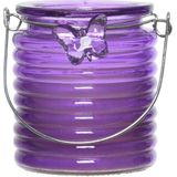 Citronella windlicht met kaars - 3x - paars/blauw en geel - 20 branduren - citrusgeur