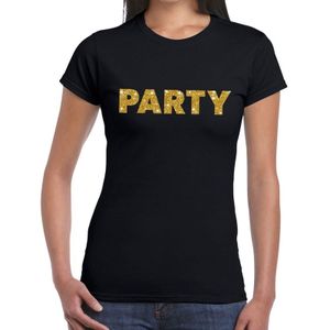 Party goud glitter tekst t-shirt zwart voor dames - dames verkleed shirts