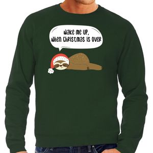 Luiaard Kerstsweater / Kerst trui Wake me up when christmas is over groen voor heren - Kerstkleding / Christmas outfit