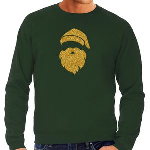 Kerstman hoofd Kerst trui - groen met gouden glitter bedrukking - heren - Kerst sweaters / Kerst outfit