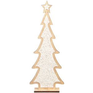 Kerstdecoratie houten kerstboom glitter wit 35,5 cm  - Vensterbank kerstdecoratie houten kerstbomen