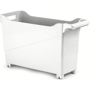 Plasticforte opberg Trolley Container - ivoor wit - op wieltjes - L45 x B17 x H29 cm - kunststof - opslag box/bak - 22 liter