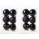 24x Zwarte kunststof kerstballen 8 cm - Mat/glans/glitter - Onbreekbare plastic kerstballen - Kerstboomversiering zwart