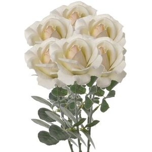 6x Creme witte rozen/roos kunstbloemen 37 cm - Kunstbloemen boeketten