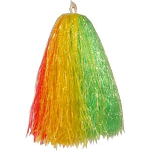 1x Stuks cheerball/pompom rood/geel/groen met ringgreep 33 cm - Cheerleader verkleed accessoires