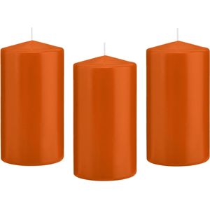 8x Oranje cilinderkaarsen/stompkaarsen 8 x 15 cm 69 branduren - Geurloze kaarsen oranje - Stompkaarsen