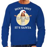Holy shit its Santa foute Kerstsweater / Kerst trui blauw voor heren - Kerstkleding / Christmas outfit