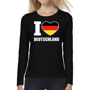 I love Deutschland supporter t-shirt met lange mouwen / long sleeves voor dames - zwart - Duitsland landen shirtjes - Duitse fan kleding dames