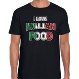 I love Italian food t-shirt zwart met kleuren Italiaanse vlag voor heren - Italiaans eten  t-shirts