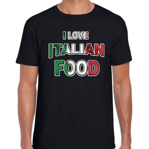 I love Italian food t-shirt zwart met kleuren Italiaanse vlag voor heren - Italiaans eten  t-shirts