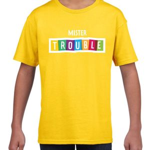 Mister trouble fun tekst t-shirt geel kids - Fun tekst / Verjaardag cadeau / kado t-shirt kids
