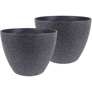 2x stuks bloempot/plantenpot gerecycled kunststof/steenpoeder zwart dia 43 cm en hoogte 33 cm - Binnen en buiten