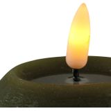 LED kaarsen/bolkaarsen - 2x st - rond - olijf groen en wit - D8 x H7,5 cm