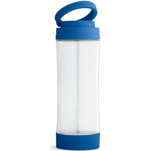 Glazen waterfles/drinkfles met blauwe kunststof schroefdop en smartphone houder 390 ml - Sportfles - Bidon