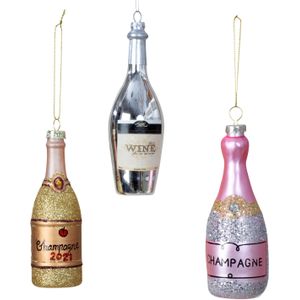 IKO kersthangers/kerstornamenten -drank - 3x- glas - champagne en wijn