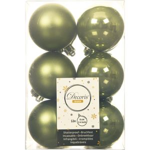 Decoris Kerstballen - 12 stuks - kunststof - mos groen - 6 cm