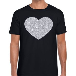 Zilver hart glitter fun t-shirt zwart heren - i love shirt voor heren